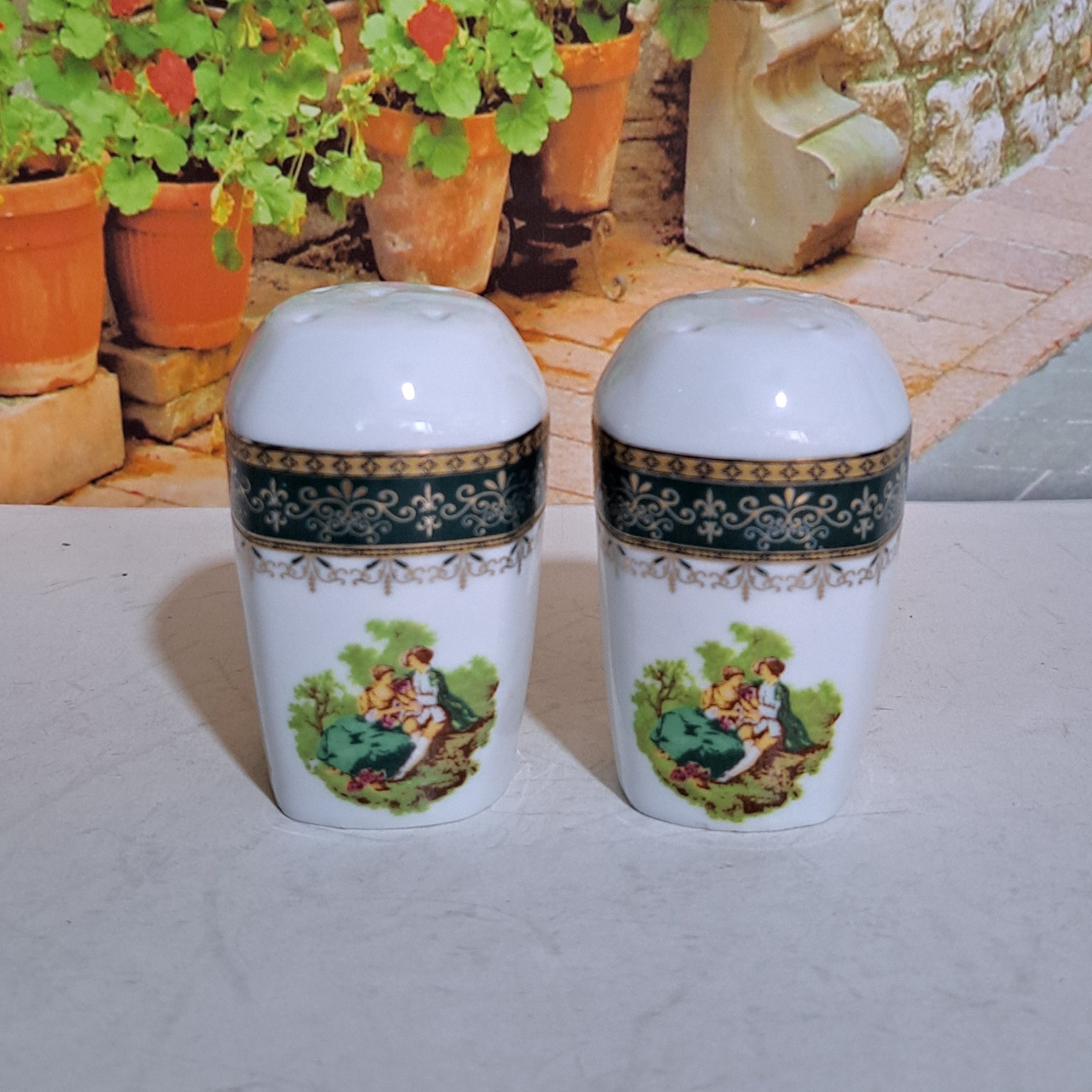 نمکدان جفتی لیلی مجنون سبز و طلایی