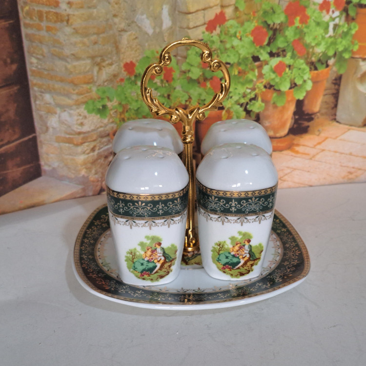 ست استند و نمکدان چینی لیلی مجنون سبز لمونژ طرح جدید مناسب پذیرایی و خیارخوری