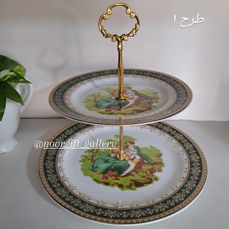 شیرینی خوری دوطبقه طرح مدل گرد در رنگ های سبز وآبی و سفید موجودن طرح دهکده و لیلی مجنون و بدون طرح کادویی ارسال پسکرای