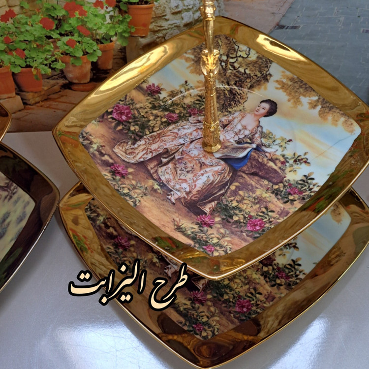 شیرینی خوری دوطبقه طرح الیزابت یا فرشته طلاکوب مناسب کادویی و عیدی ارسال پسکرایه