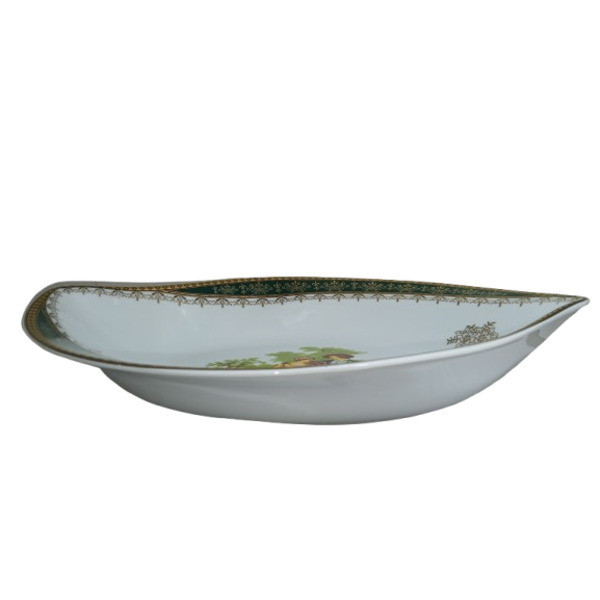 ظرف سرو چینی پردیس کاشان با ابعاد 36×25×5 سانتیمتر و وزن 800 گرم، قابل شستشو با دست و ماشین ظرفشویی، دارای جعبه