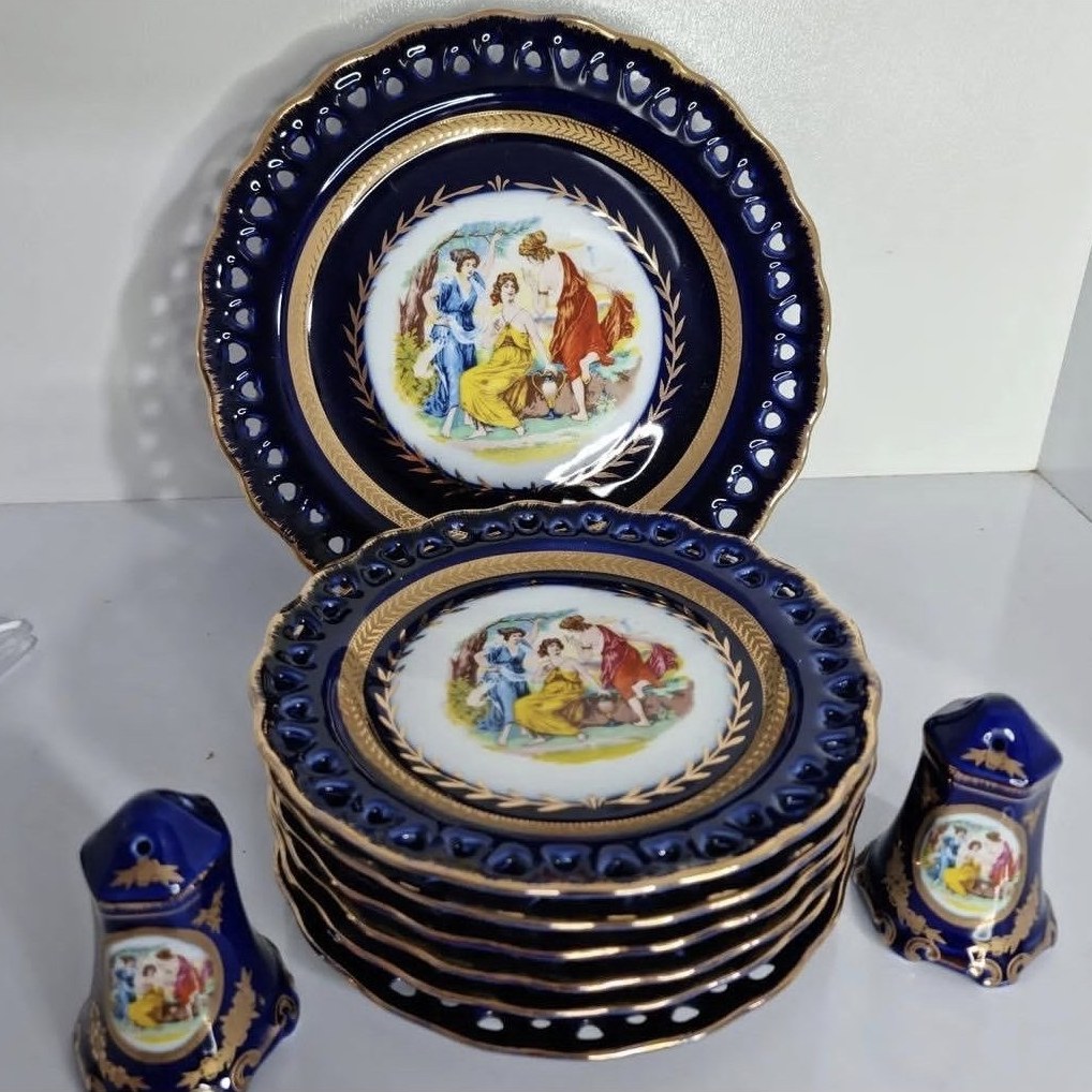 پیش دستی سورمه ای چینی میوه خوری یا خیارخوری 9 پارچه مناسب طرح سه لیلی ارسال پسکرایه کد 2020