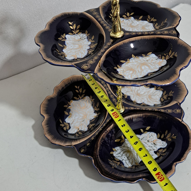 شیرینی خوری دوطبقه یا اردو خوری طرح گل سورمه ای مناسب آجیل مربا ارسال رایگان
