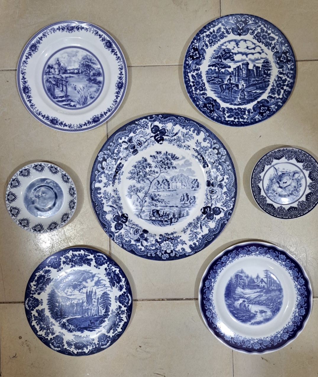 ست دیوارکوب قلم آبی چینی ۷ تکه