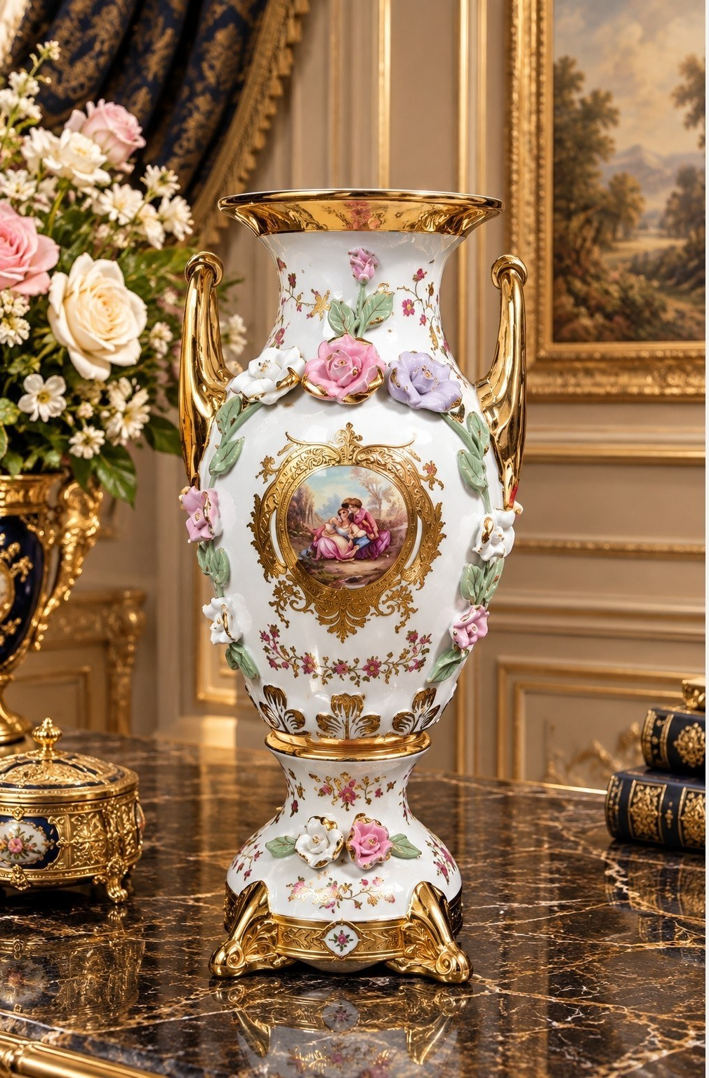 گلدان سفید دکوری مدل کاپی گلبرجسته چینی پرطرفدار مناسب جهیزیه