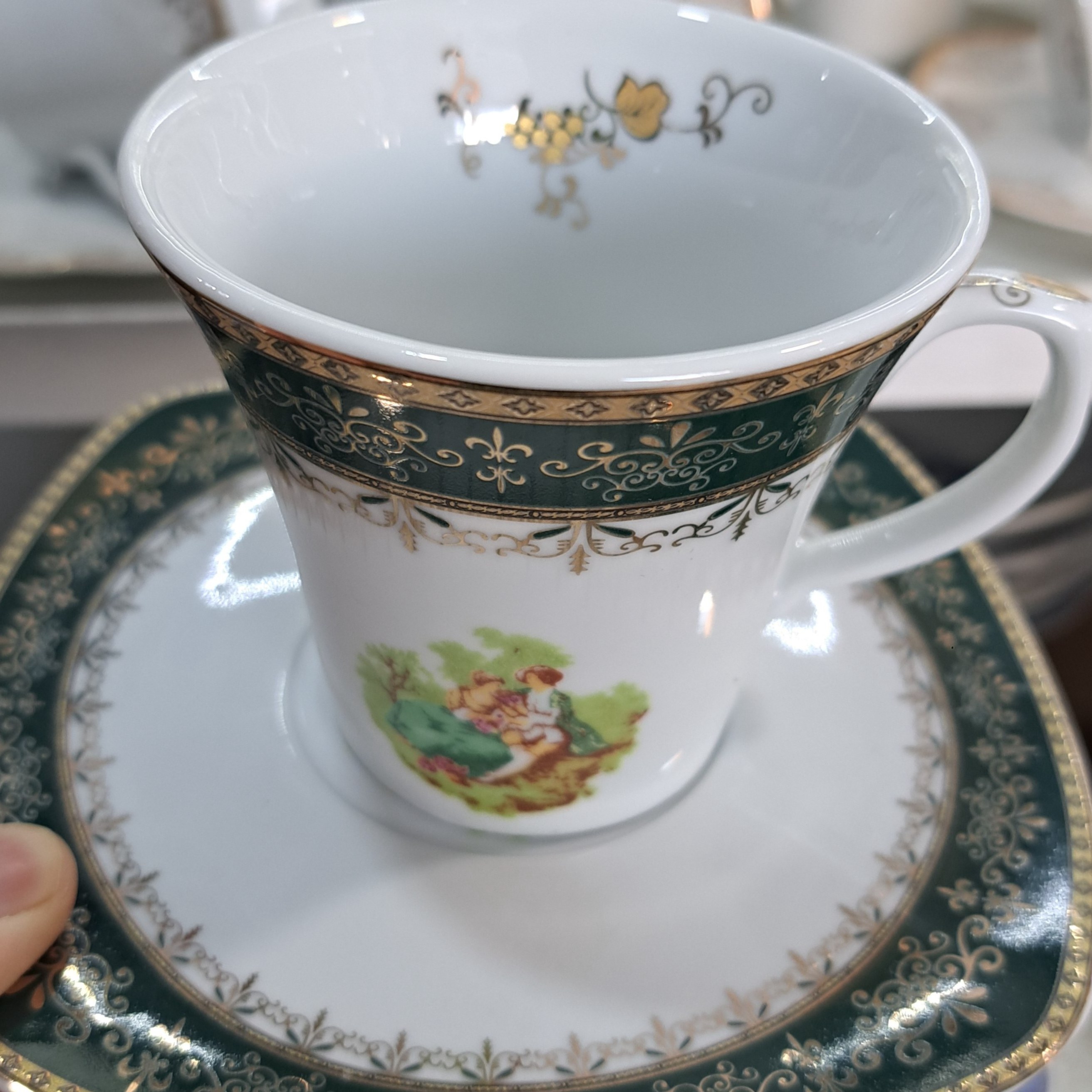 فنجان نعلبکی چایخوری طرح لیلی مجنون سبز ست 12 پارچه